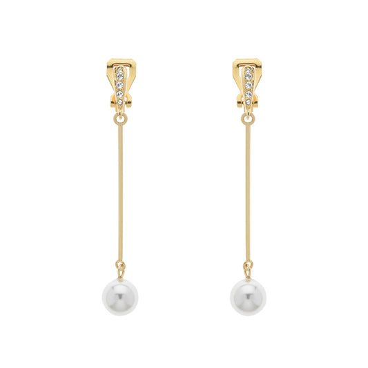 Gold, Pearl & Crystal Drop Clip Earrings