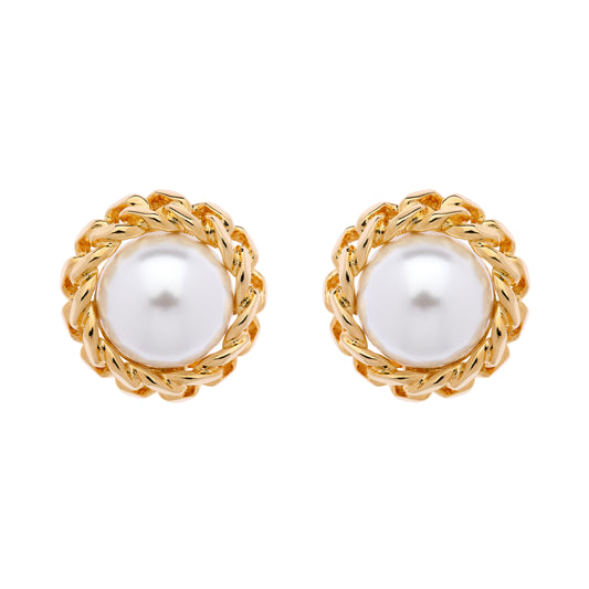 Gold Chanel Pearl Clip Earrings
