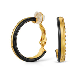 Jet Crystal Hoop Clip Earrings