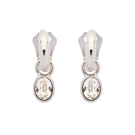 Platinum & Crystal Charm Hoop Clip Earrings