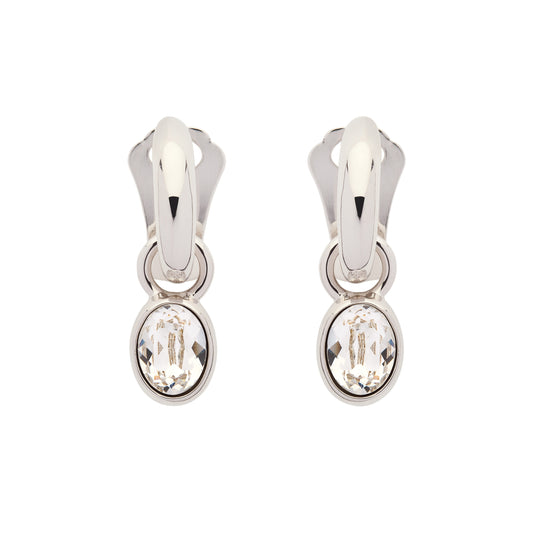 Platinum & Crystal Charm Hoop Clip Earrings