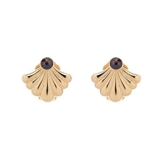 Gold Fan & Burgundy Crystal Clip Earrings