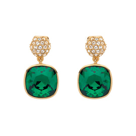 Emerald Cushion Crystal Drop Clip Earrings