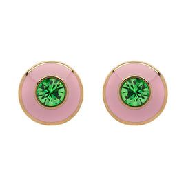 Pink and Peridot Crystal Disc Clip Earrings