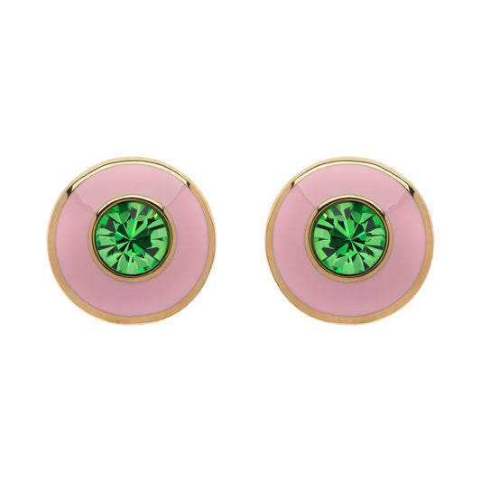 Pink and Peridot Crystal Disc Clip Earrings