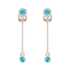 Platinum Aqua Crystal Drop Clip Earrings