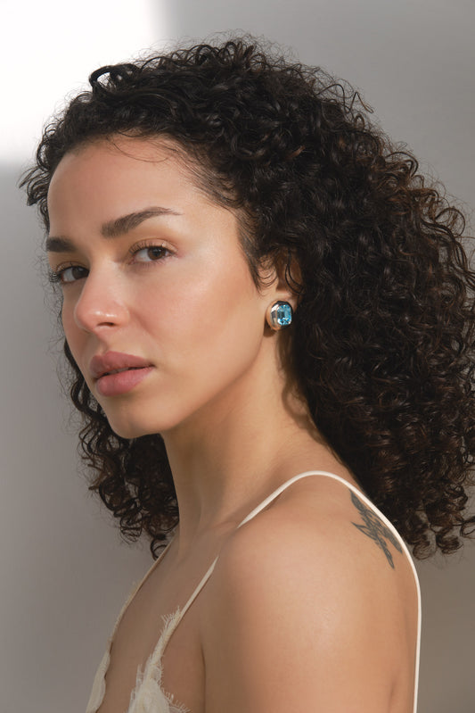 Aqua and Platinum Statement Disc Clip Earrings