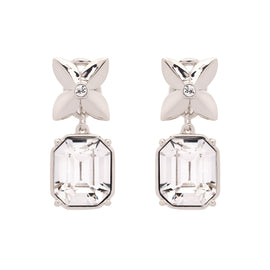 Platinum Flower Cushion Crystal Clip Earrings