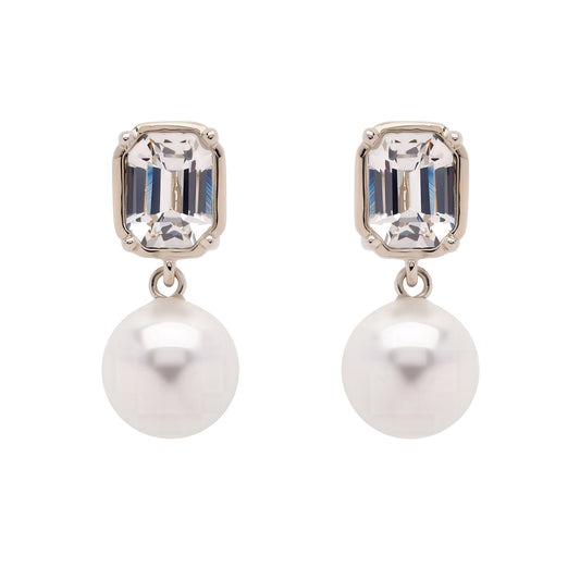 Platinum Crystal and Pearl Earrings