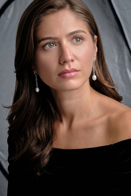 Platinum Chain Baroque Pearl Drop Clip Earrings