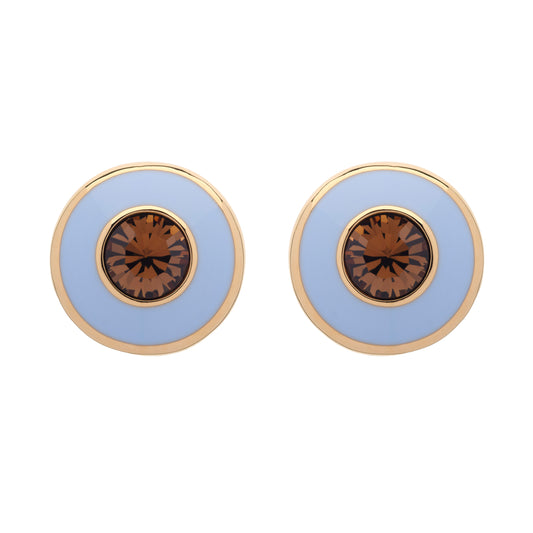 Smoked Topaz and Enamel Disc Earrings