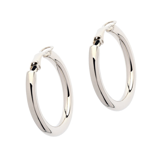 Platinum Polished Hoop Clip on Earrings