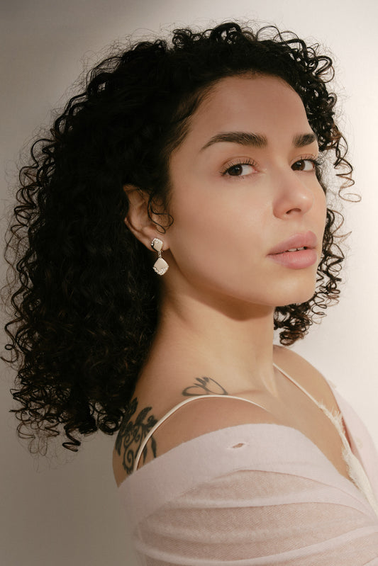 Platinum Crystal Organic Drop Clip Earrings