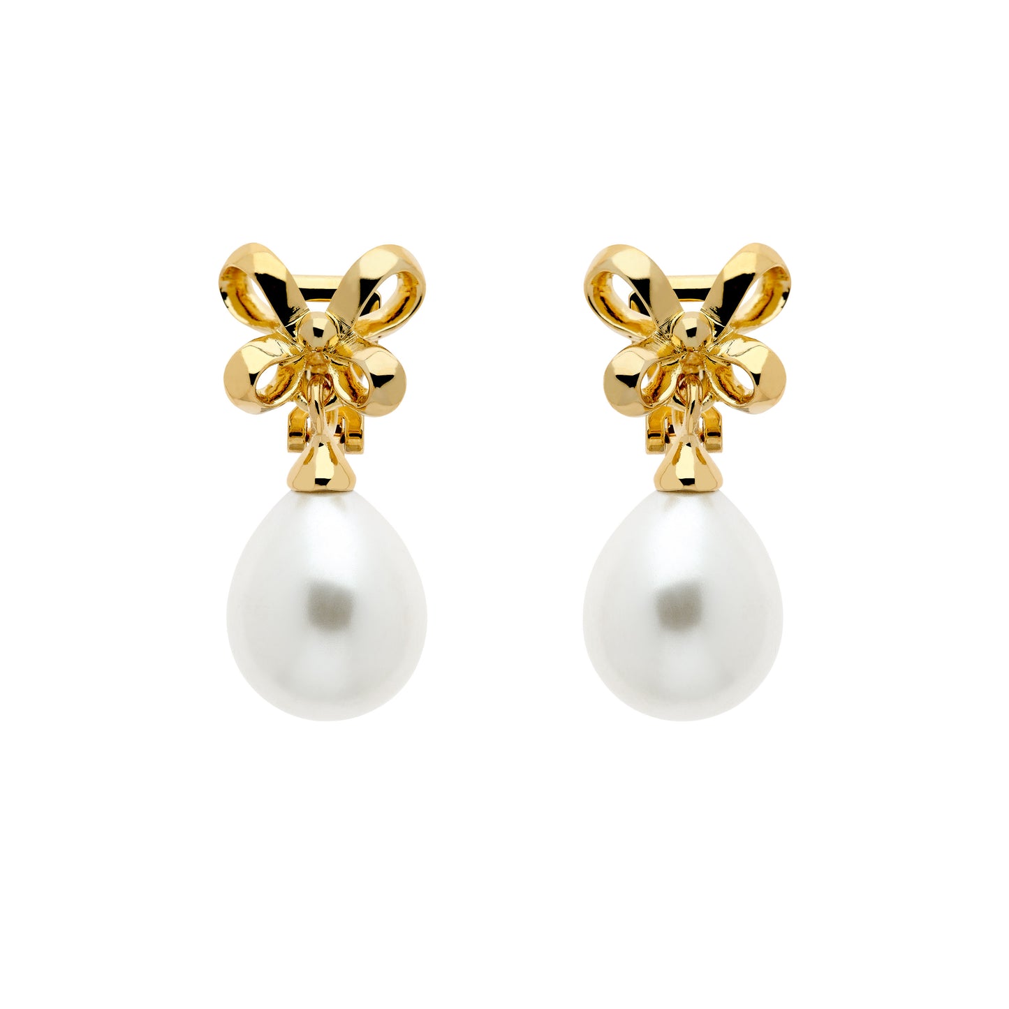 Gold Bow & Pearl Clip Earrings