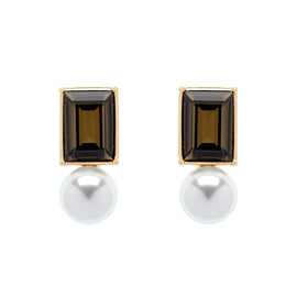 Smoky Quartz Crystal & Pearl Clip Earrings