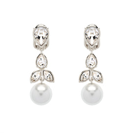 Platinum Crystal & Pearl Drop Clip Earrings
