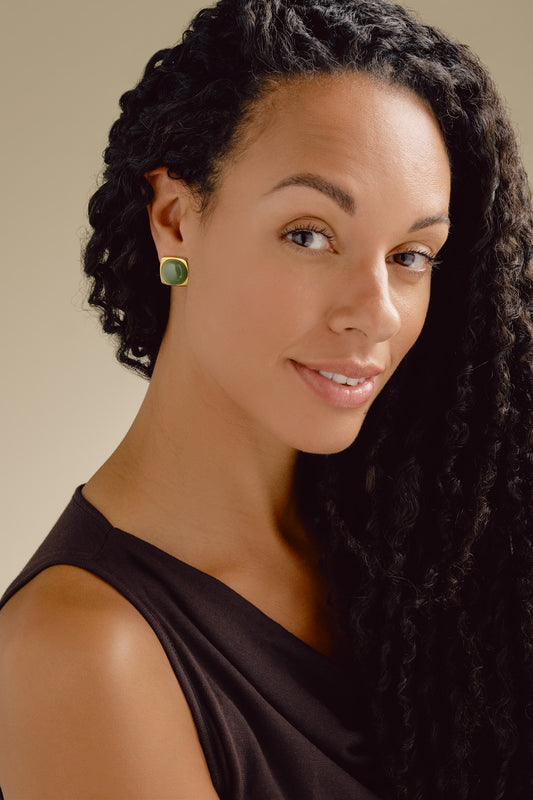Aventurine & Gold Clip Earrings