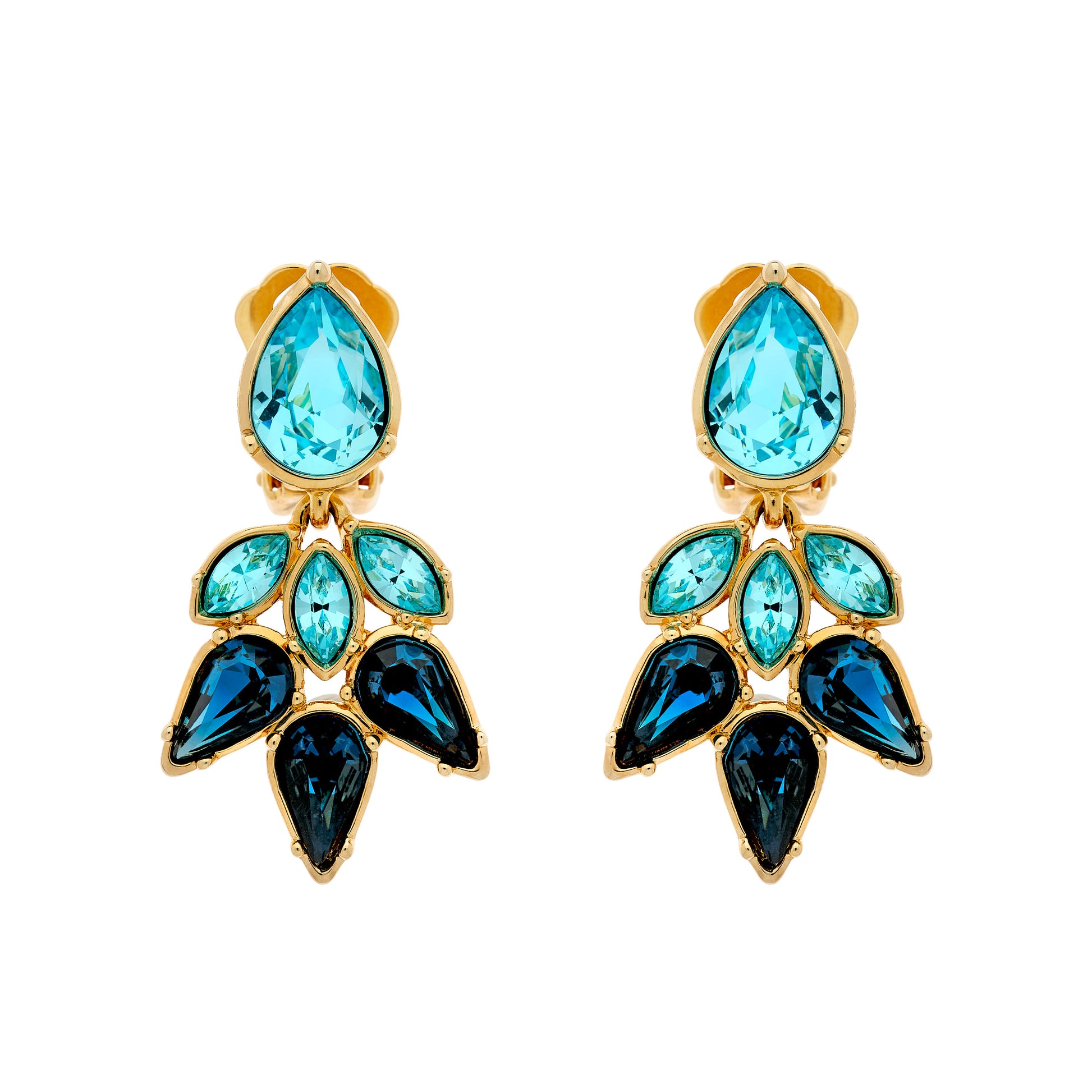 Blue crystals statement clip on earrings