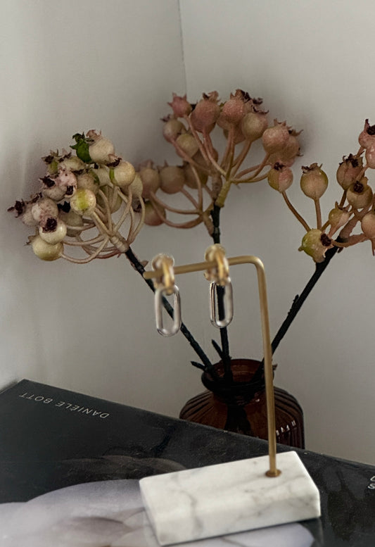 Two Tone Charm Clip Earrings