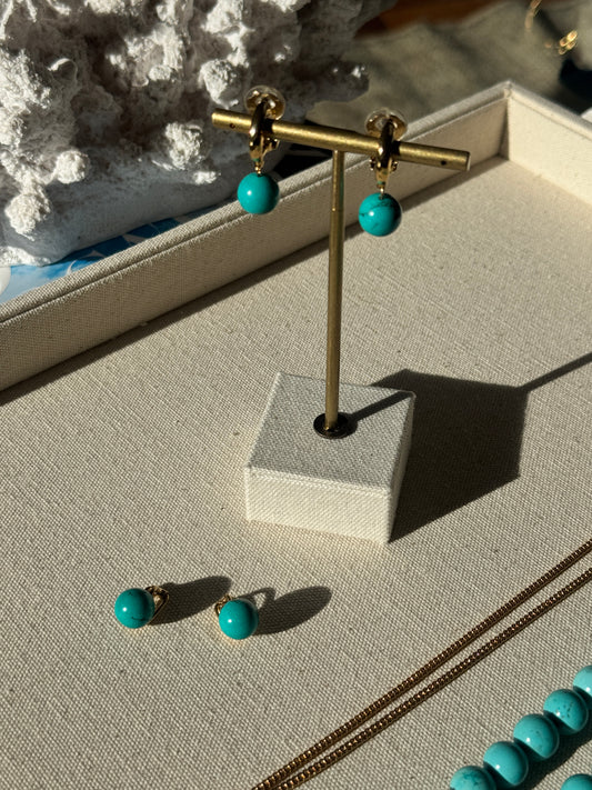 Turquoise Drop Gold Hoop Clip Earrings
