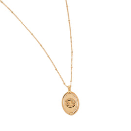 Gold necklace with a zodiac pendant on a white background