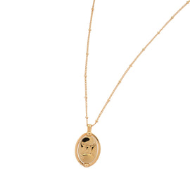 Gold necklace with a pendant on a white background