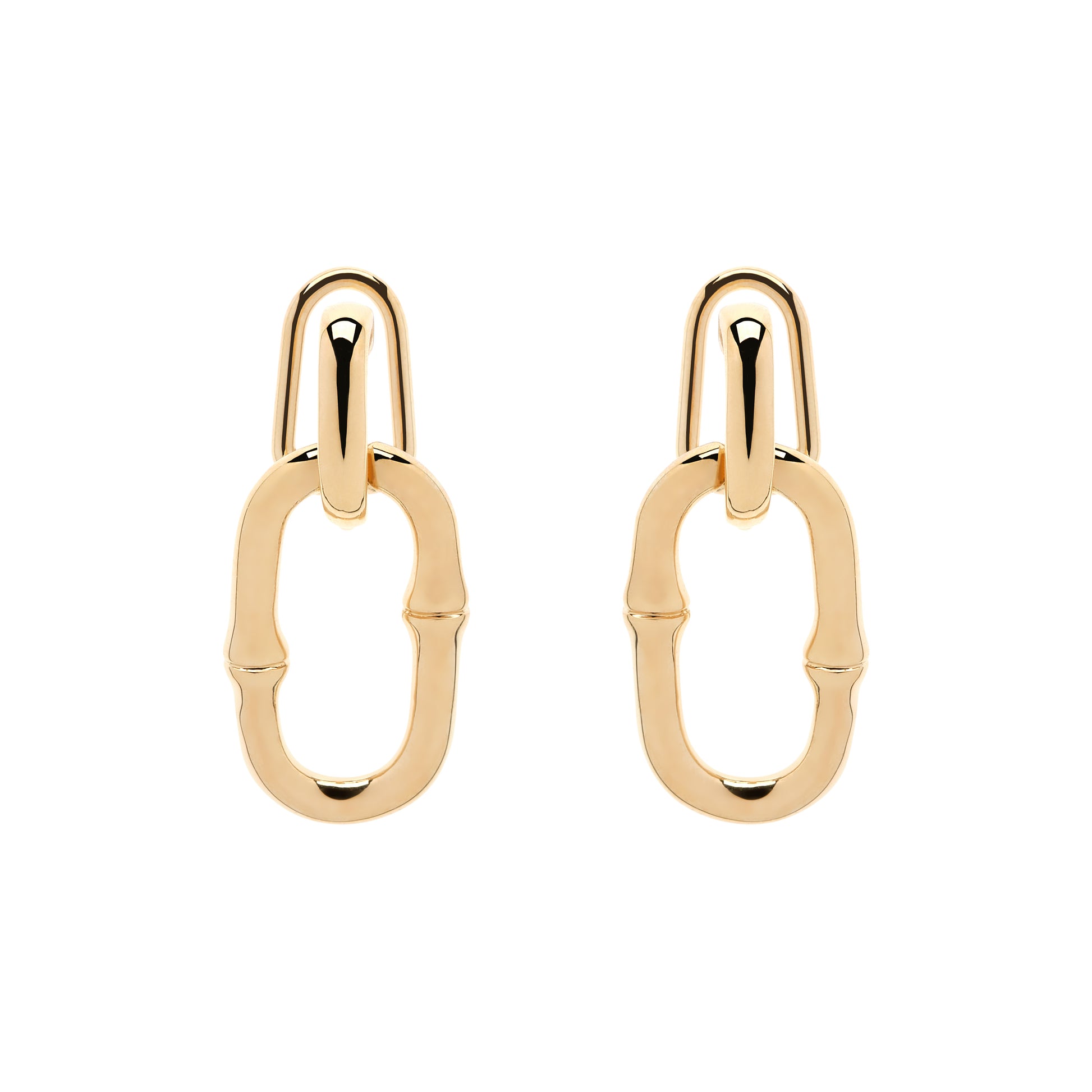 Gold hoop earrings on a white background