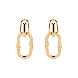 Gold hoop earrings on a white background