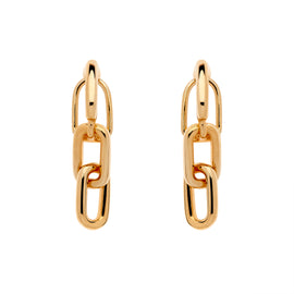 A pair of gold-plated clip-on earrings featuring a drop chain design.