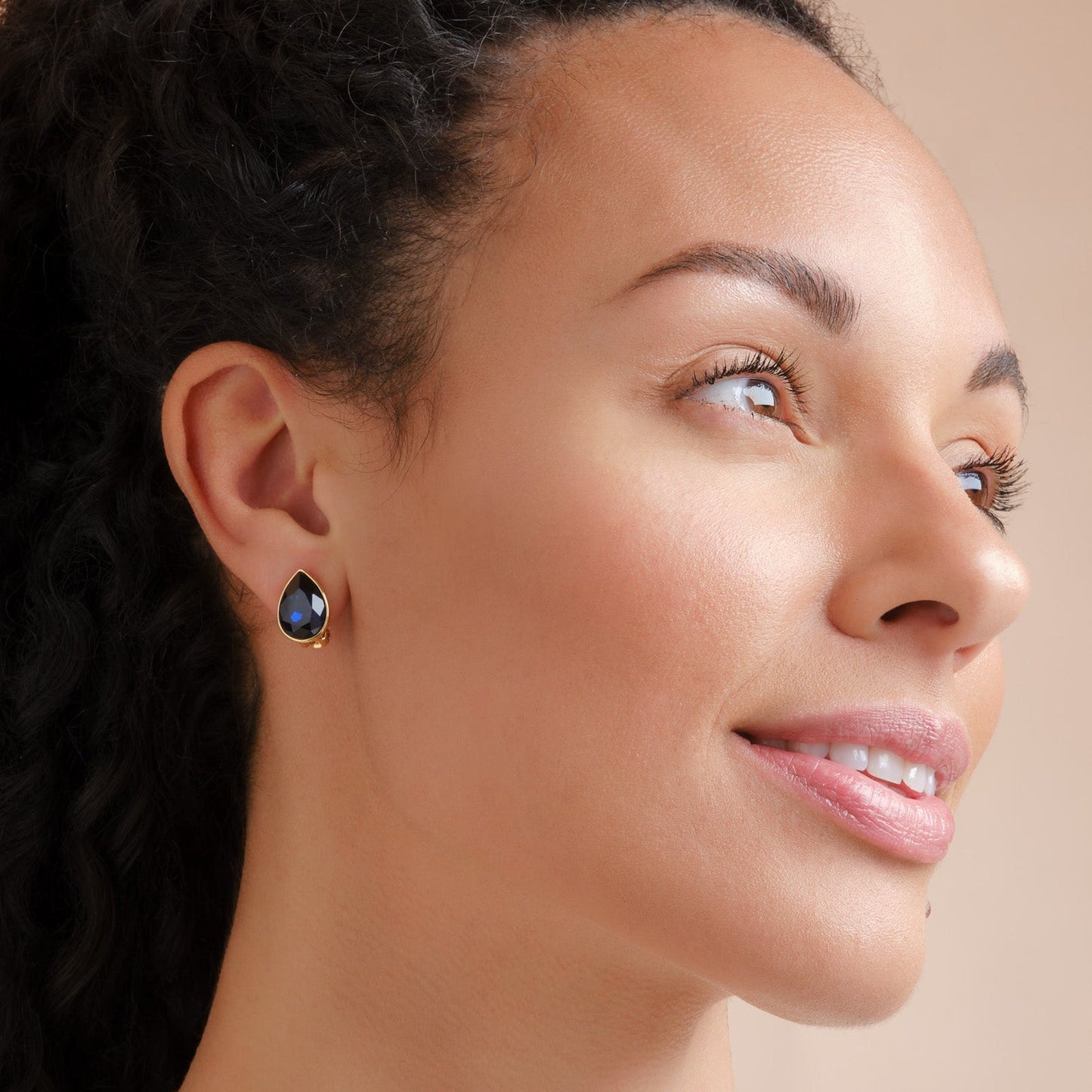 Indigo Pear Crystal Clip Earrings