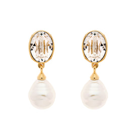 Crystal and baroque pearl clip earrings