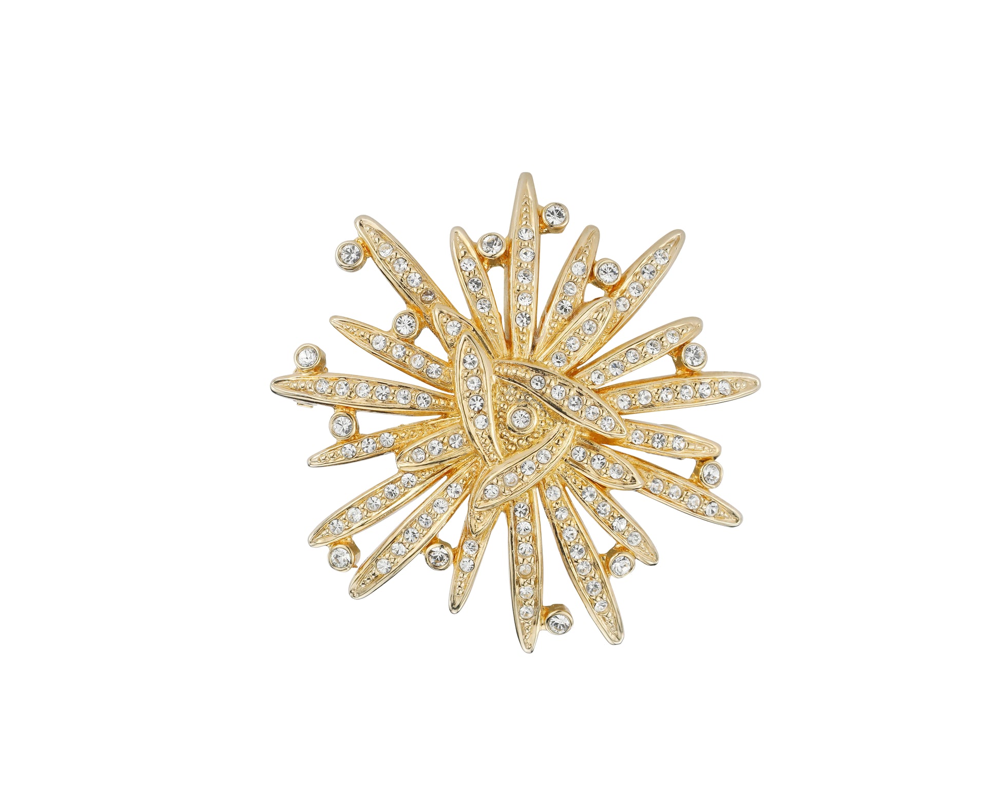 A gold plated crystal encrusted brooch