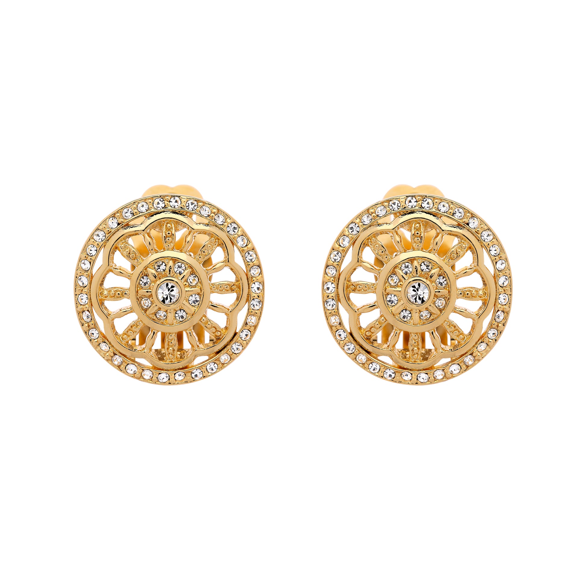 Gold Crystal clip on Earrings