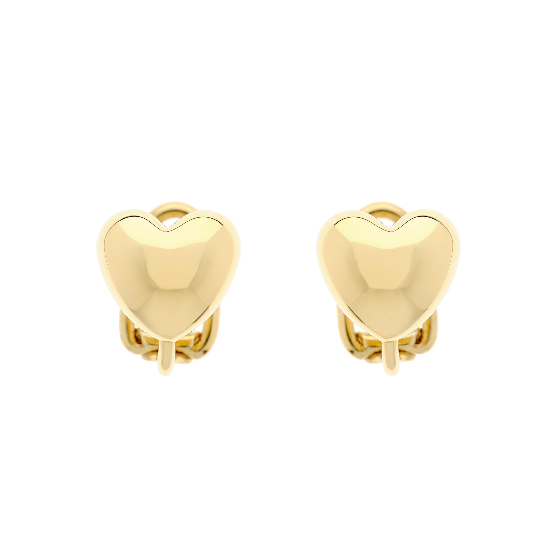 Gold heart-shaped earrings on a white background