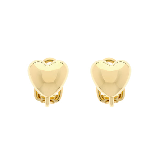 Gold heart-shaped earrings on a white background