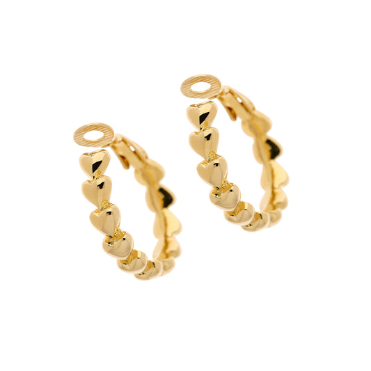 gold heart hoop clip on earrings
