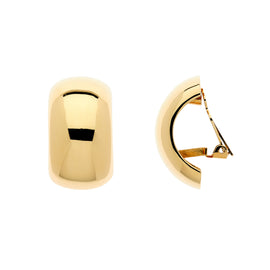 A pair of gold-colored clip-on earrings with an elegant curve design.