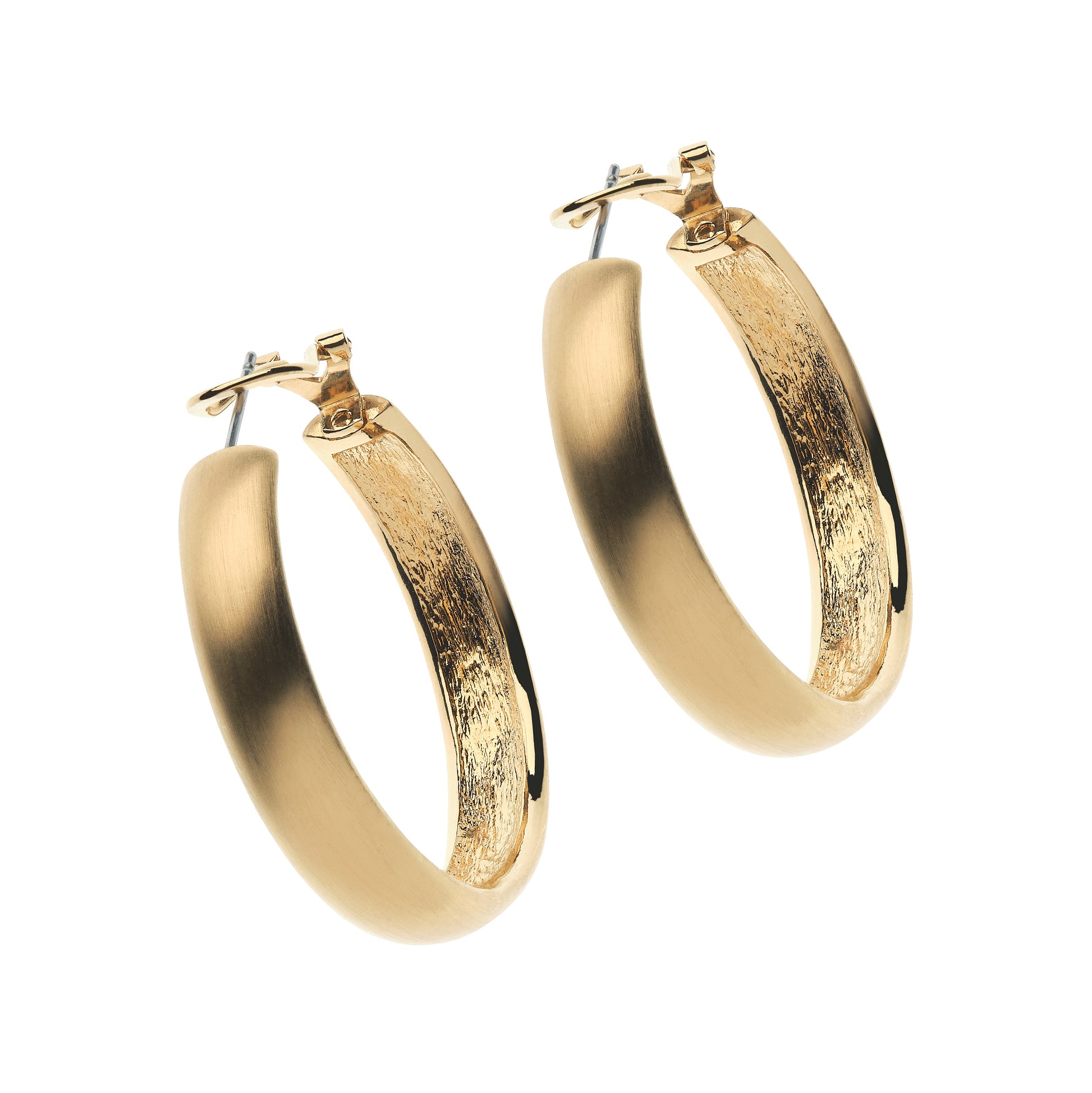 Gold hoop earrings on a white background