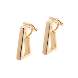 A pair of gold hoop clip earrings with a polished edge.