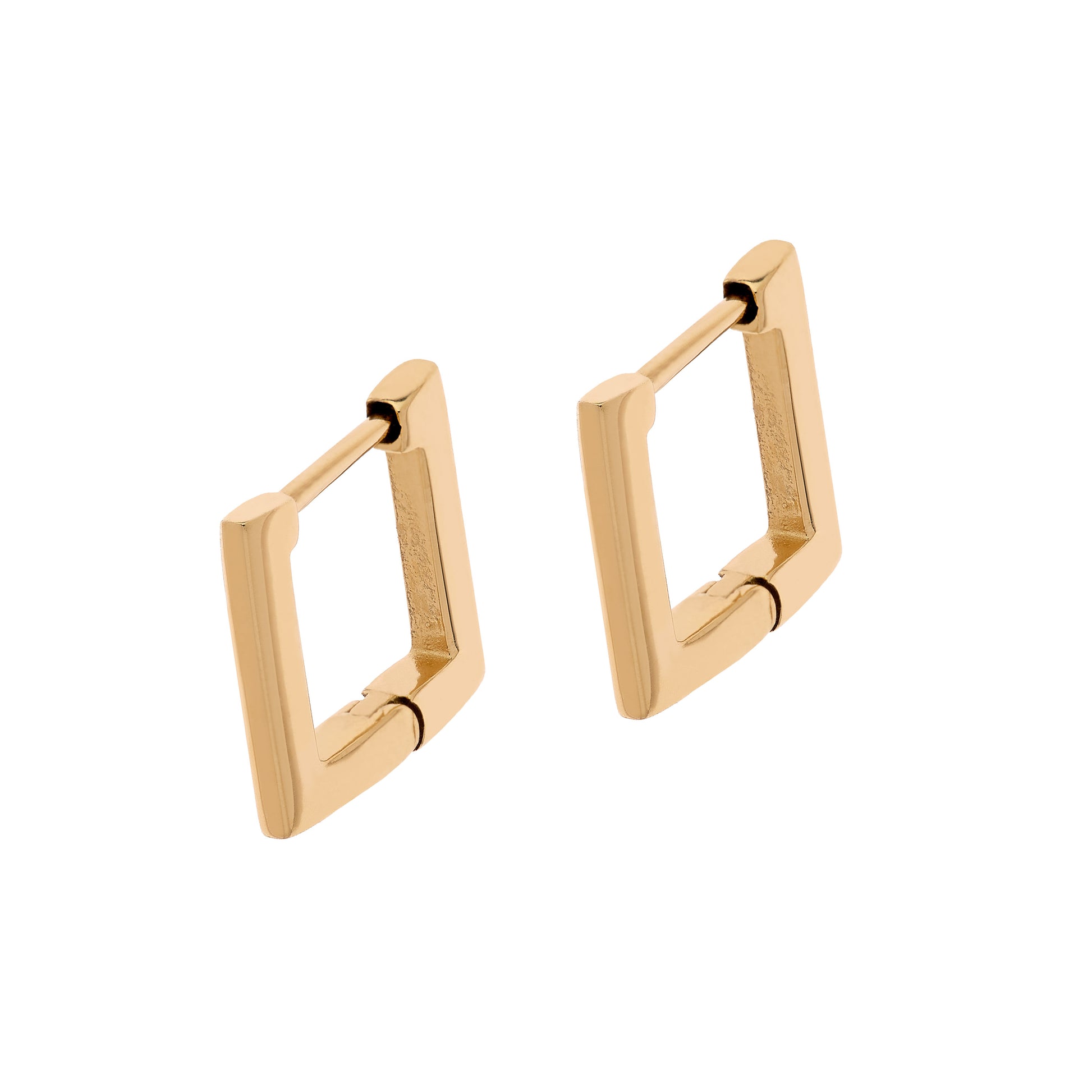 A pair of gold plated mini square pierced earrings.