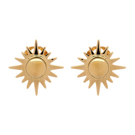 Gold sun-shaped earrings on a white background