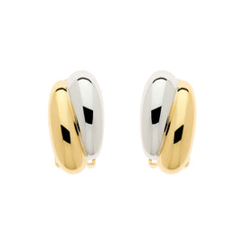 A pair of clip earrings featuring a gold and platinum plating with a curved design.