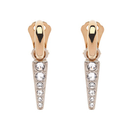 Gold earrings with crystal accents on a white background