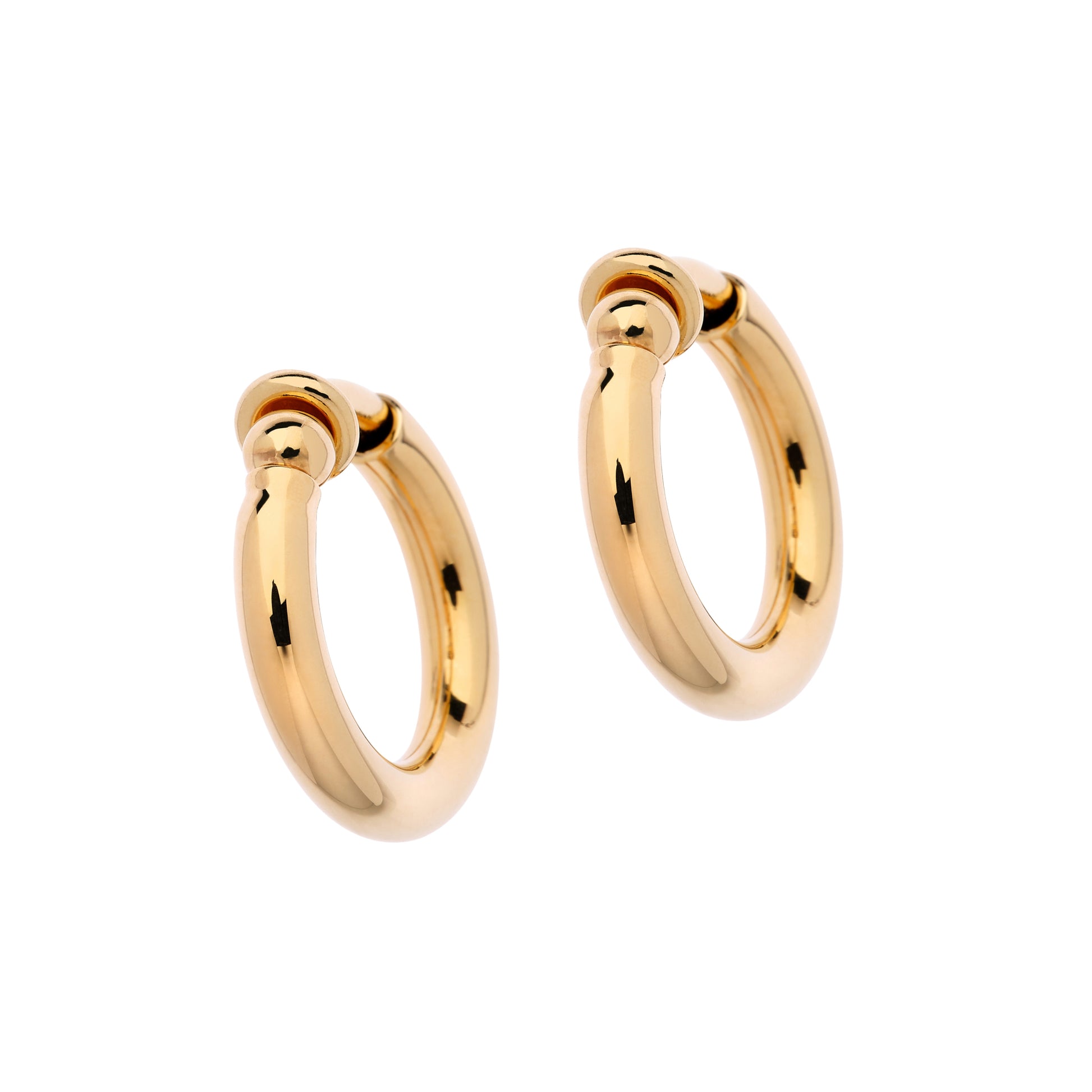 Gold hoop earrings on a white background