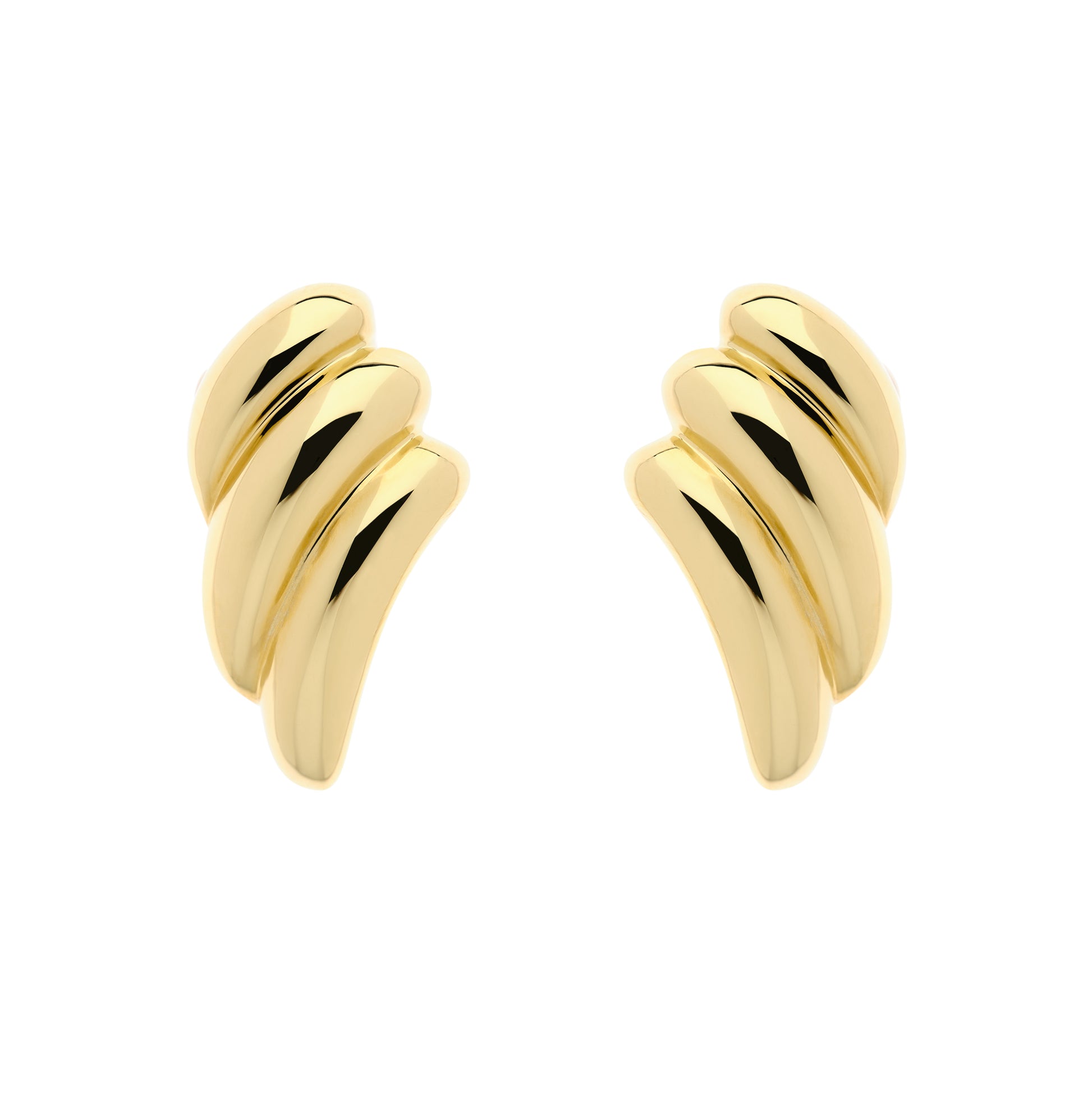 A pair of gold-plated clip-on earrings with a wave design.