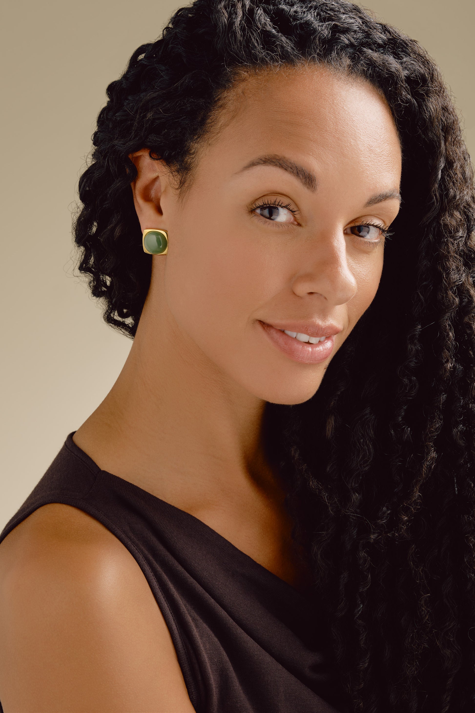 Semi precious stone and gold clip on earrings