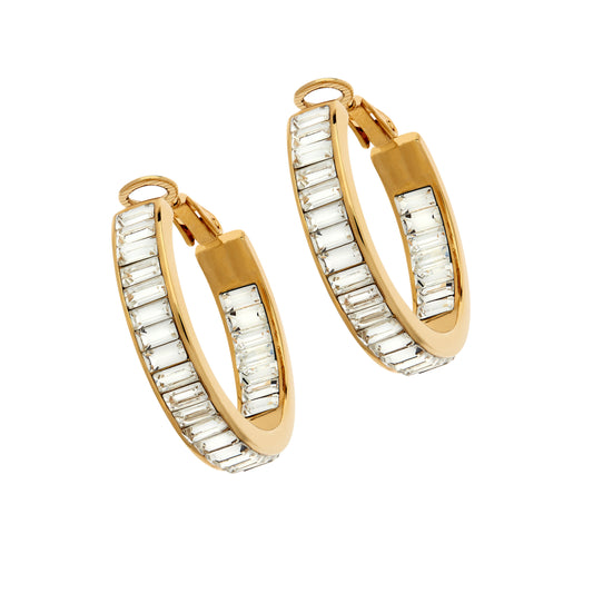 Baguette crystal hoop clip on earrings