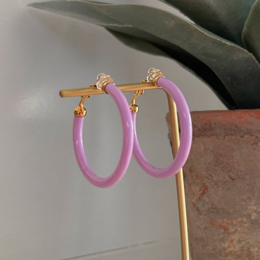 Lilac Resin Hoop Clip Earrings