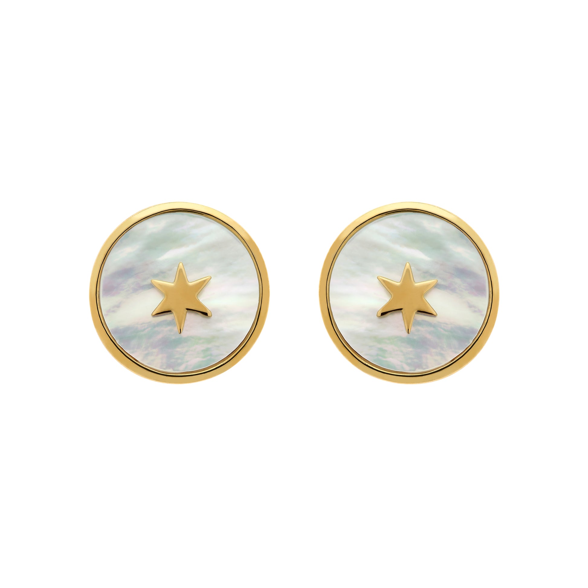 Pair of earrings with gold star design on a white background