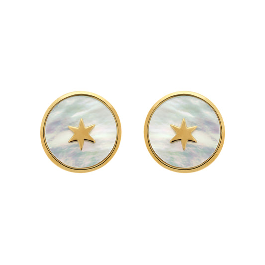 Pair of earrings with gold star design on a white background